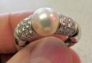 Mauboussin Tension Set Pearl & Diamond Ring 18k White Gold size 6  Make Offer - Picture 1 of 6