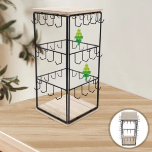 Rotating Earring Display Stand Wooden Jewelry Organizer With Hooks For Selling - Picture 1 of 12