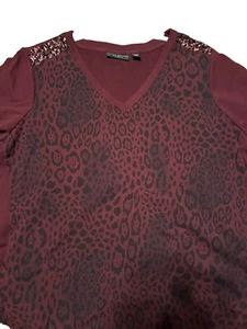 Susan Graver Damen Tunika 1X Burgund Schwarz Leopard Pullover 3/4 Arm Pailletten - Bild 1 von 14