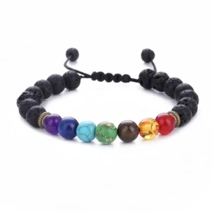 Bracelet 7 Chakra Healing Beaded Lava Stone Diffuser Bracelet Jewelry UK - Picture 1 of 18