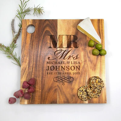 Wedding Personalised Engraved Bride Groom Chopping Cheese Serving Board Gift — 第 1/4 张图片