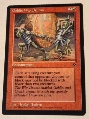 MTG * Misprint " Crimped " Goblin War Drums x1 NM- Fallen Empires Vintage - Image 1 of 3