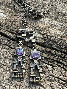 Collar Sarpaneva Finlandia Bronce Amatista Vintage Brutalista Retro Vikingo 2159 - Imagen 1 de 6