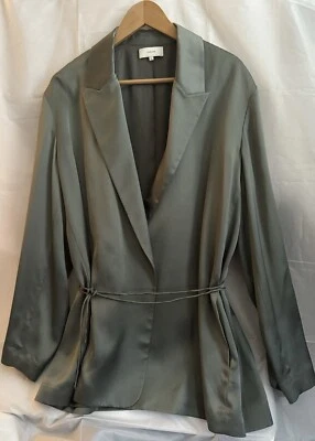 Blazer para mujer VINCE oliva satinado cinturón lazo cintura muesca cuello chaqueta 16 nuevo con etiquetas Foto 1 de 4