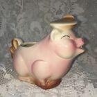Vintage Spaulding China Ceramic Pig Creamer All Pink With Hat And Bow Handle