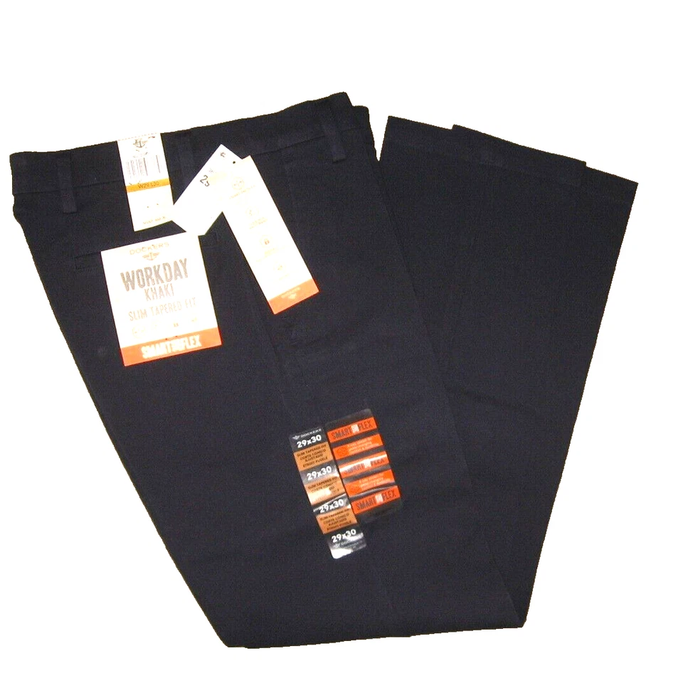 DOCKERS Men Navy Blue Slim Tapered Fit Khaki Casual Workday Pants 29x30 360 Flex