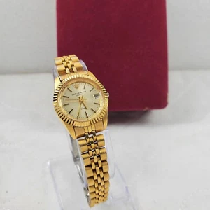 VINTAGE JULES JURGENSEN GOLD TONE QUARTZ WOMEN'S WATCH NEW BATTERY FOR PARTS - Picture 1 of 10