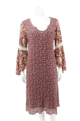 Mint Julip Brown Floral Crochet Bell Sleeve Prairie Midi Dress Juniors Size 7/8 - Image 1 of 4