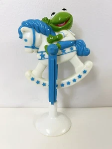 Vtg Sesame Street Muppet Babies Kermit White Blue Rocking Horse Suction Toy Frog - Picture 1 of 4