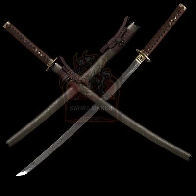 Japanese Samurai Katana Clay Tempered L6 Steel Blade Sword Full Tang Brass Tsuba - Image 1 of 4