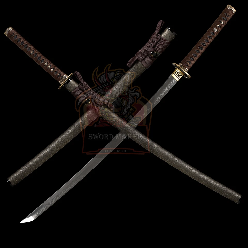 Japanese Samurai Katana Clay Tempered L6 Steel Blade Sword Full Tang Brass Tsuba - Image 1 of 4