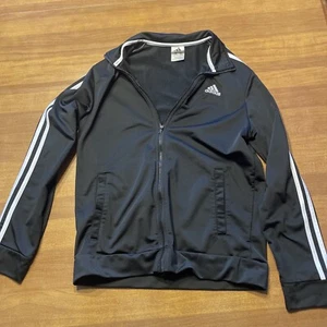 Adidas Black & White Striped Track Suit Jacket Zip Up YOUTH Size  XL 18/20 - Picture 1 of 7