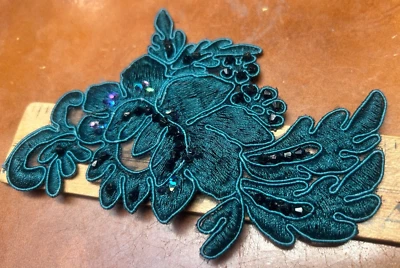 Aplique Bordado Cuentas Lentejuelas Soutache 4X5" Flores Verde azulado 1 pieza Foto 1 de 4