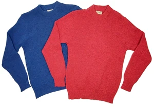X2 Vintage LL Bean Wool Blend Crewneck Sweater Mens Med Blue & Red Made in USA - Picture 1 of 8