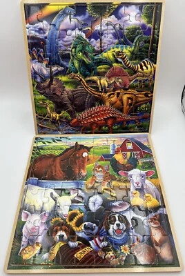 Two Master Pieces Wooden puzzles Dinosaur theme and Farm Animal 48pc complete - Image 1 of 4
