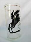 Libbey Glass 10oz Tumbler Black Horse & Cowboy w/ Lasso "WHR"  Good Used Cond.