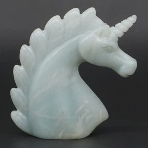 Figura de curación tallada con cabeza de unicornio de 3" gema natural cristal amazonita decoración #14 - Imagen 1 de 5