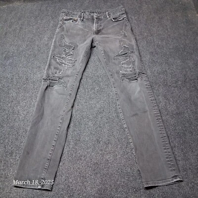 Pantalones de mezclilla ajustados American Eagle para hombre talla 30x32 negros desgastados Next Level Flex Foto 1 de 4