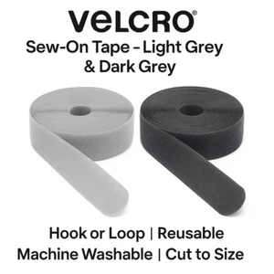 VELCRO® Sew-On Hook & Loop Tape – Light & Dark Grey – Fabric Fastener - Picture 1 of 8