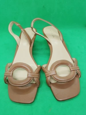 ANN TAYLOR SANDALIAS DE TACÓN ALTO CON ANILLO DE CUERO TOSTADO 6M Retro Foto 1 de 4