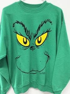 Dr Seuss The Grinch Long Sleeve Pullover Crewneck Sweatshirt Green M - Picture 1 of 6