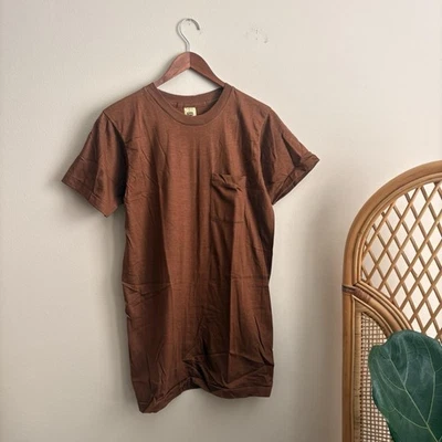 Vintage 70’s Paper Thin Brown Blank T-shirt Mens L/Large Montgomery Ward NWOT - Image 1 of 4