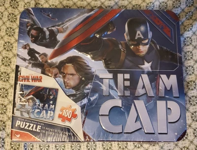 Marvel Guerra Civil Capitán América GORRA DE EQUIPO Puzzle en lata de lonchera - 100 piezas ¡Nuevo! Foto 1 de 4