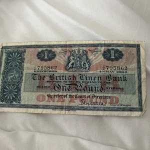 British Linen Bank 1964 One Pound, £1 Banknote (Ref. b1610) - Picture 1 of 2