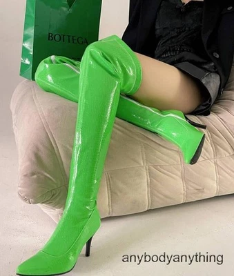 Patent Leather Over The Knee High Boots Women Stiletto Heels Shoes Fashion Party - Image 1 of 4