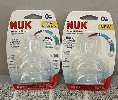 NUK 4 Pezones 0+ Mes Flujo Suave Cuello Ancho 2 Paquetes de 2 Anti-Cólicos ¡NUEVO! Foto 1 de 2