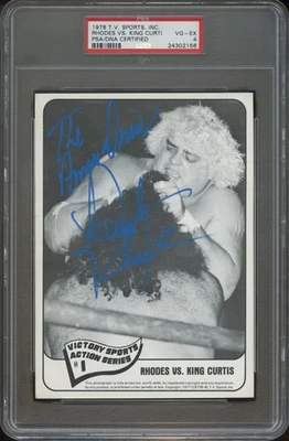 Dusty Rhodes 1978 Victory Action T.V. Tarjeta autógrafa de lucha deportiva PSA/DNA 4 Foto 1 de 2