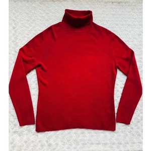 Ann Taylor LOFT Merino Wool Cashmere Red Ribbed Turtleneck Sweater Size Large - Picture 1 of 7