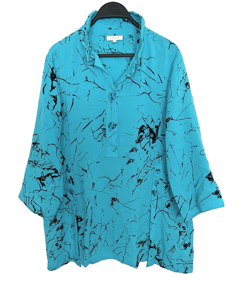 HABITAT Clothes To Live In Sz Large Popover Tunic Lagenlook Aqua Turquoise Blue - Image 1 of 4