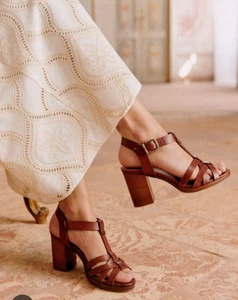 Sézane Les Souliers Sandales High Marius brown leather heels sz 37 US 6.5 - Picture 1 of 13