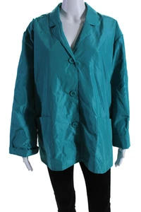 Elliott Lauren Womens Taffeta Buttoned Long Sleeve Collared Jacket Teale Size XL - Picture 1 of 6