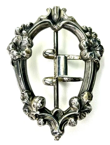 Antique Art Nouveau Sterling Silver Repousse Belt Buckle 3" Long Victorian - Picture 1 of 4