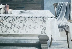 Envogue gewebte Blumen Tischdecke Ausbrenner Jacquard weiß 60 x 120 länglich - Bild 1 von 3