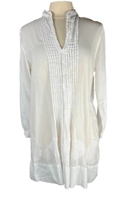 ipekevi (Sz L) HAND MADE Blouse Tunic Top 100% Cotton Embroidered White - Flaw - Picture 1 of 14