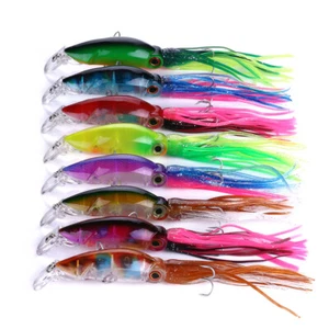 8pcs Fishing Lures Squid Octopus Jig with Skirt Bass Bait Hook Crankbait Tackle - Picture 1 of 12