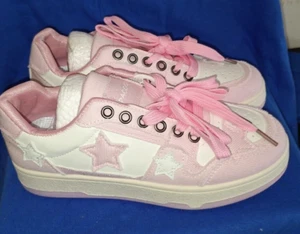 New Girls Cotton Candy Kicks Sneakers Shoes Pink White Stars , Size 5 - Picture 1 of 11