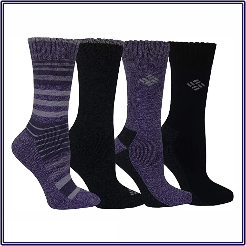 Women 4-pack Columbia Crew Socks Moisture Control Cotton Blend Black Purple