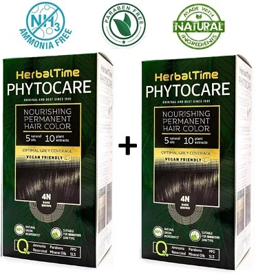 HERBAL TIME PHYTOCARE 2 шт Краска для волос питательная без аммиака 4N Темно-коричневый Herbal Time