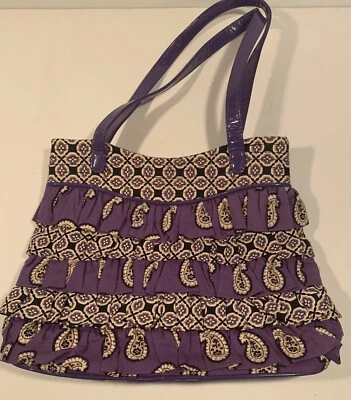 Bolsa tote pequena Vera Bradley Cha Cha com babados simplesmente violeta roxa paisley - Imagem 1 de 4