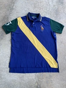 Vintage Polo Ralph Lauren Rugby Polo Shirt Men XL Big Pony 3 Colorblock Used - Picture 1 of 9
