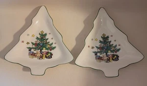 Set Of 2 Vintage Nikko Christmas Tree Candy Trinket 6.75" Dishes Made In Japan - Picture 1 of 8