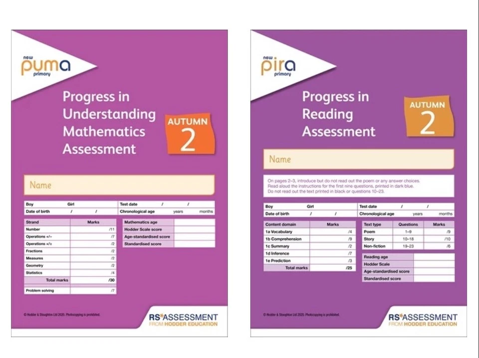 NEW PUMA  & PIRA Test Papers - YEAR 2 [AUTUMN] With Mark Scheme (Answers) - Image 1 of 1