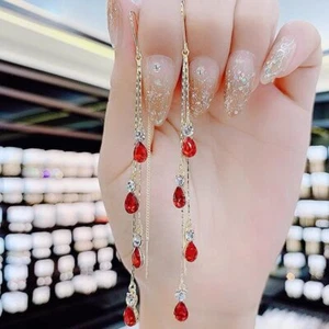 Fashion Waterdrop Crystal Tassel Earrings Line Women Drop Dangle Jewellery Gift - Picture 1 of 1