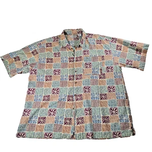 Vintage LL Bean Shirt Men XL Neutral Tones Batik Tropical Hawaiian 80s CK76 - Picture 1 of 5