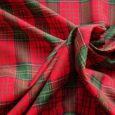 100% Cotton & Lurex Christmas Tartan-Red , Green & Gold - 112cm/44" Wide-£6.99mt