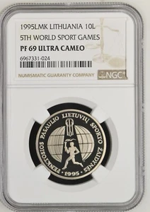 1995 Lithuania 10 Litu - 5th World Sports Games - NGC PF 69 Ultra Cameo - Picture 1 of 2